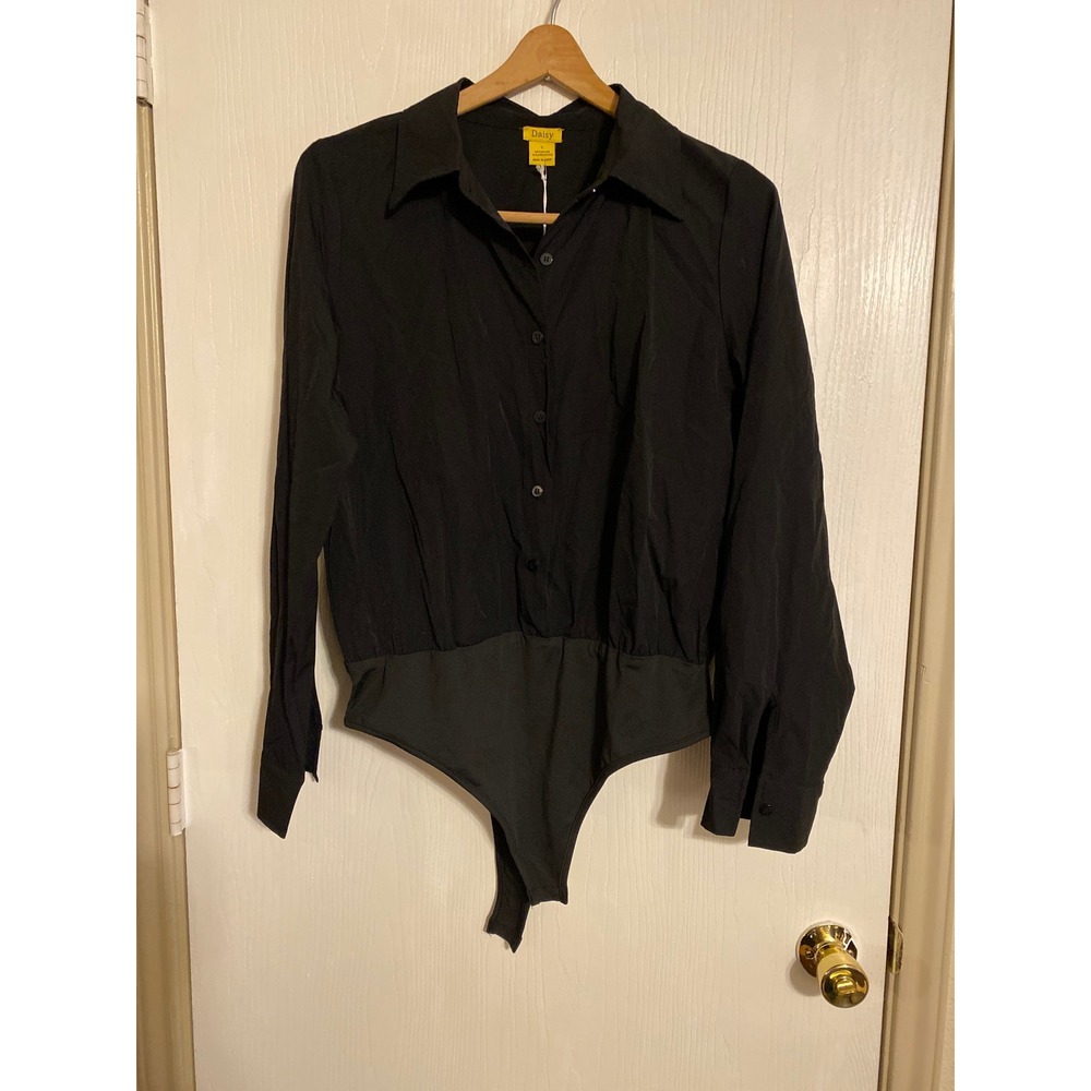 Daisy Black Long Sleeve Button Down Shirt Bodysuit Large NWT
0290